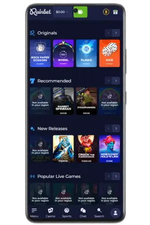 Rainbet Games spelen na succesvolle account activatie