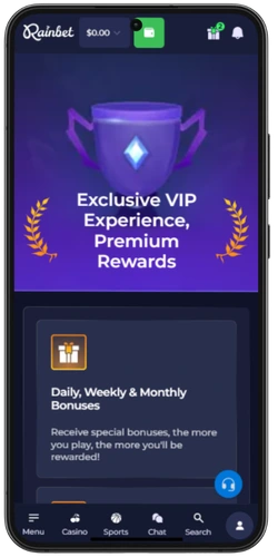 Rainbet VIP-programma met dagelijkse, wekelijkse en maandelijkse bonussen op mobiel